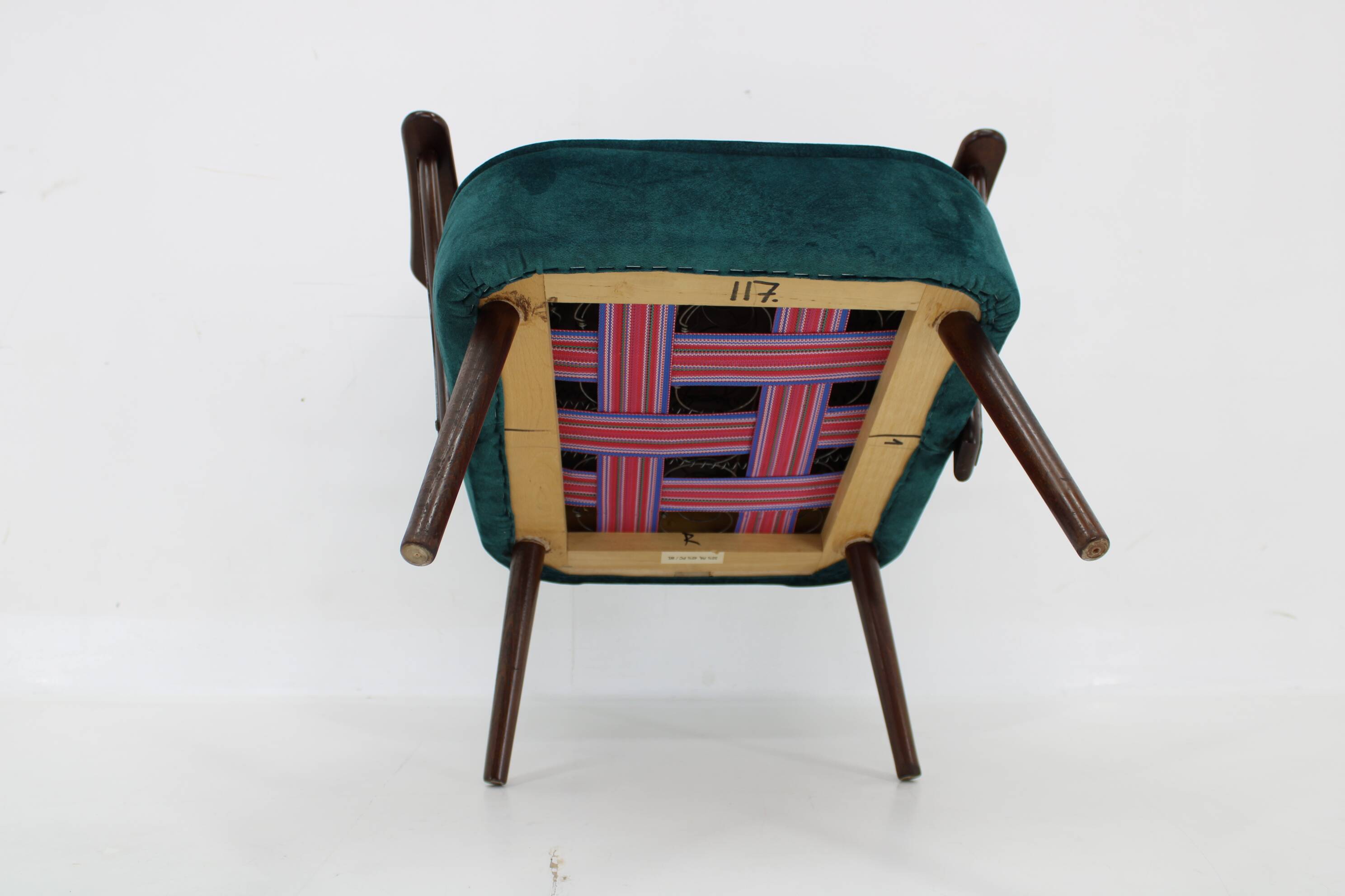 1970s Pair of Refurbished Beech Armchairs in Velvet, Czechoslovakia