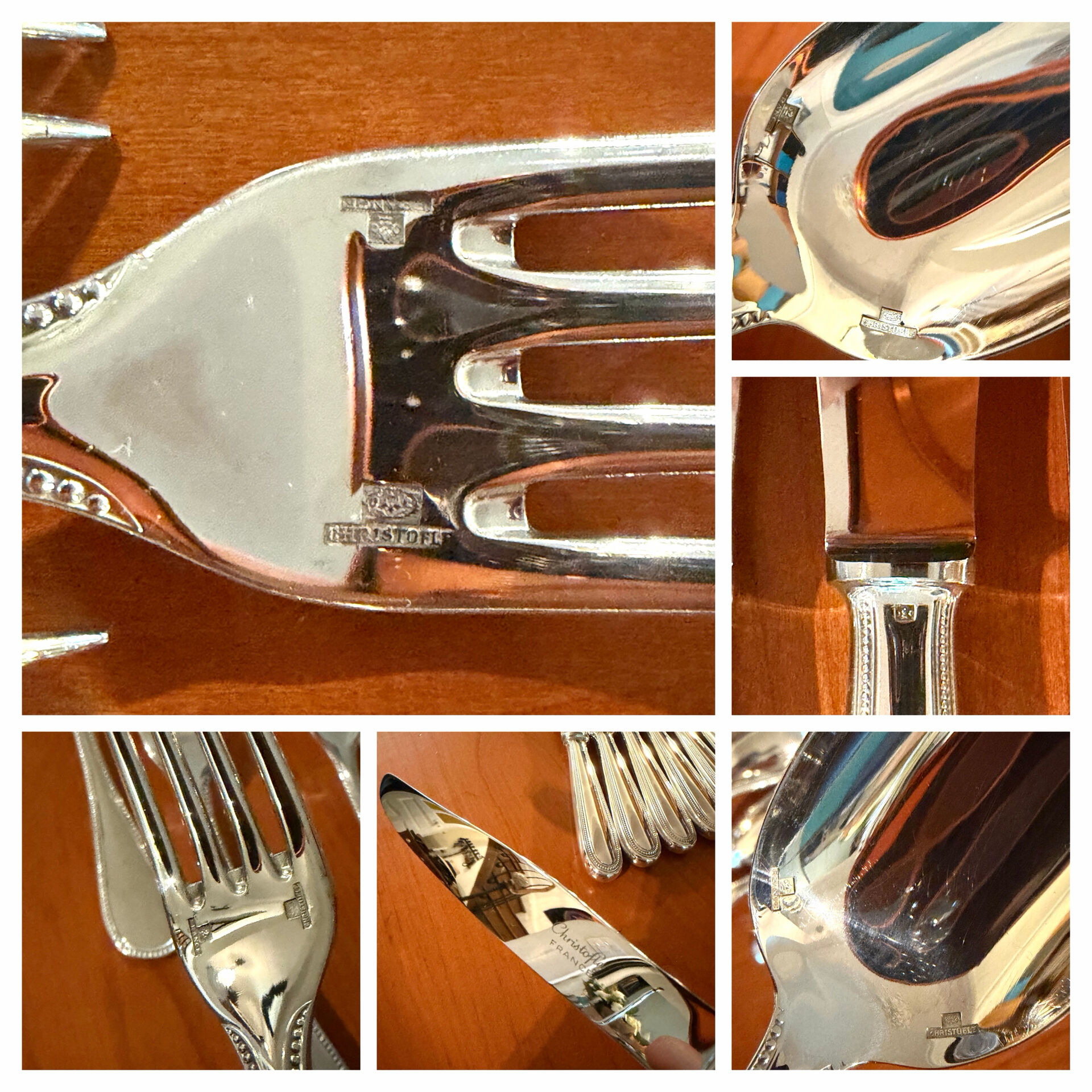 Christofle Perles, 72-piece cutlery set in silver-plated metal, excellent condition.