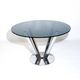 Vintage round dining table by Carlo Bartoli, smoked glass and polished chrome, Italy, 1970s.