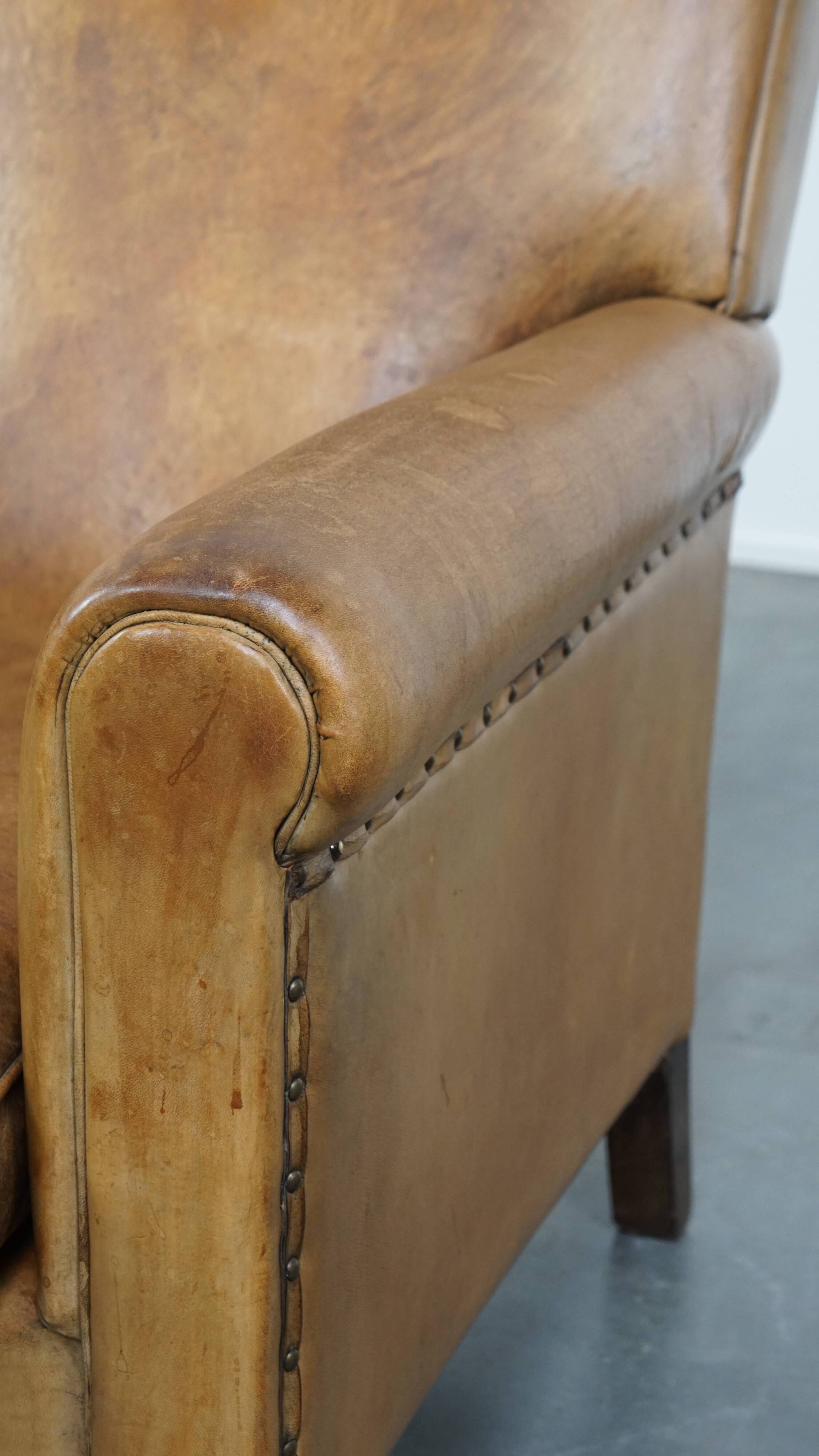 Vintage sheepskin leather armchair