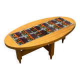 Oval coffee table in oak and ceramic by Guillerme & Chambron for