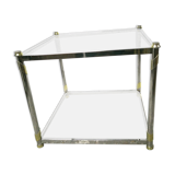 Square coffee table in chrome and gold metal