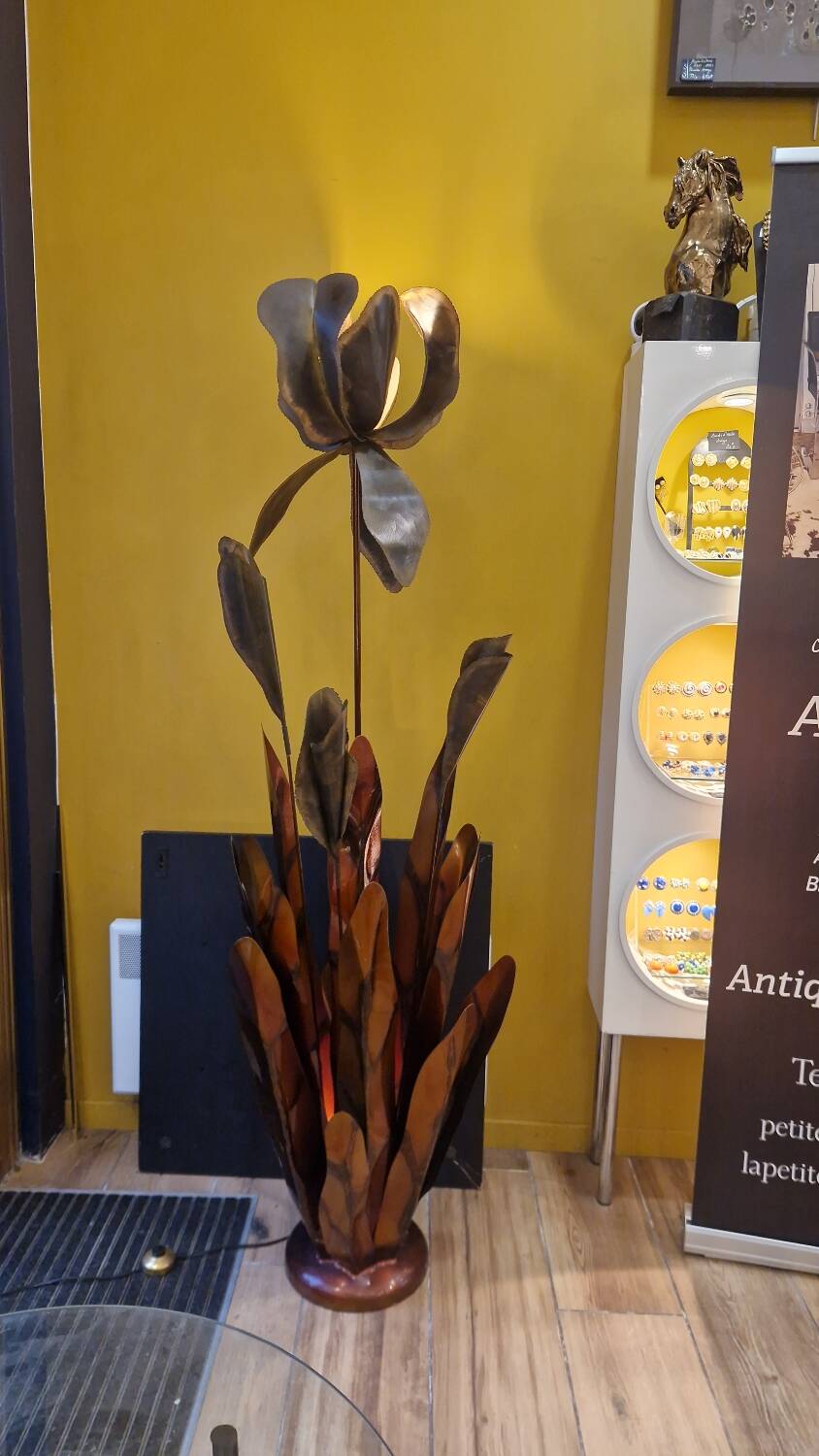 Henri Fernandez Floral Floor Lamp in Gold Metal