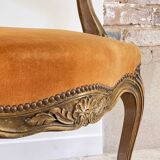 Vintage French Curry Velvet Cabriolet Armchair