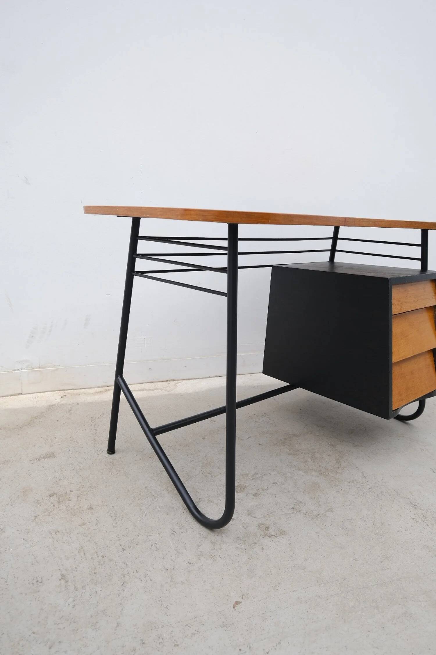 Wooden and metal desk, France 1950
