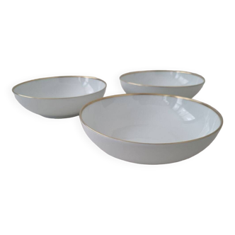 3 gold fillet porcelain soup plates