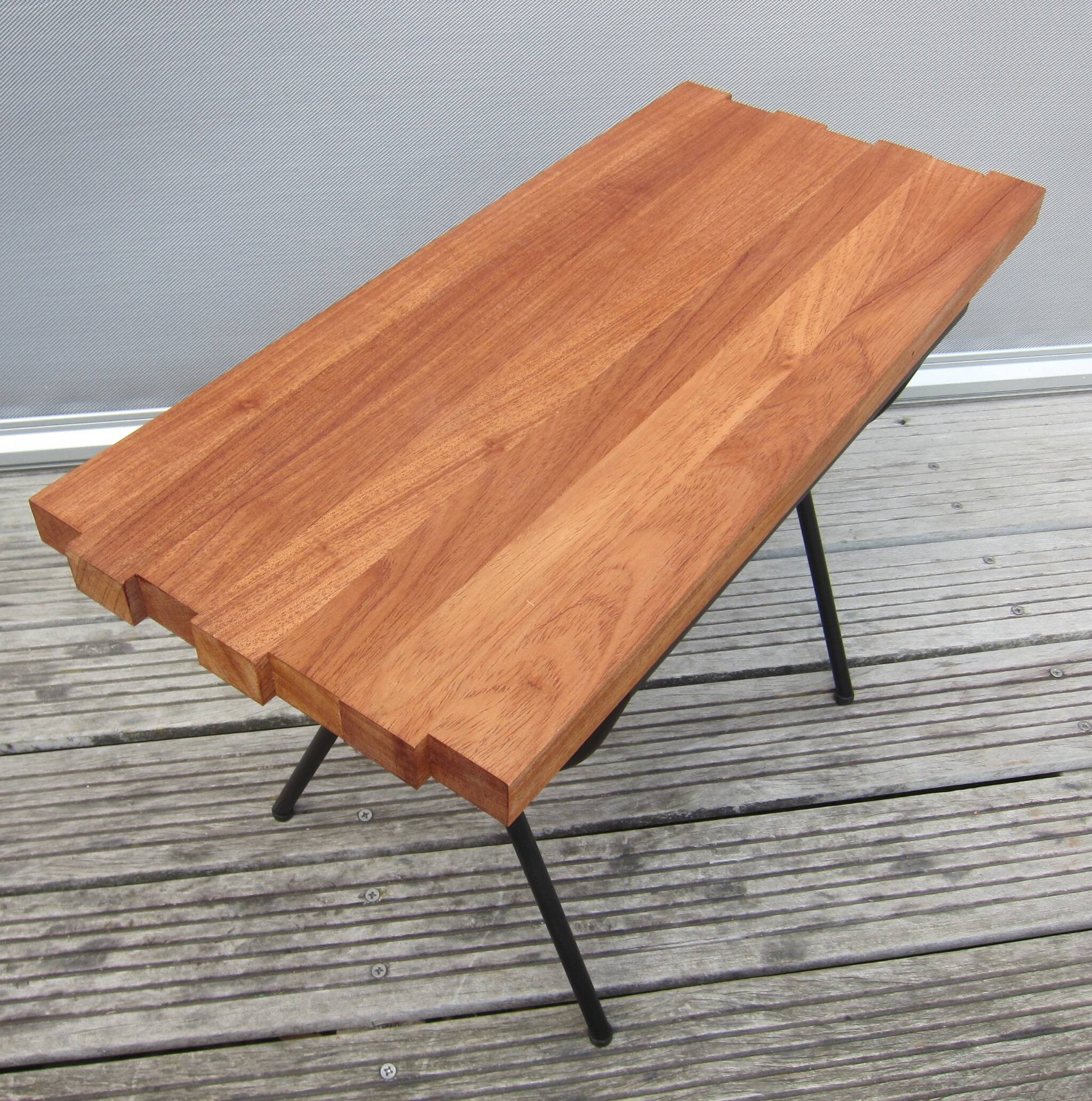 1950s wood and metal portico coffee table