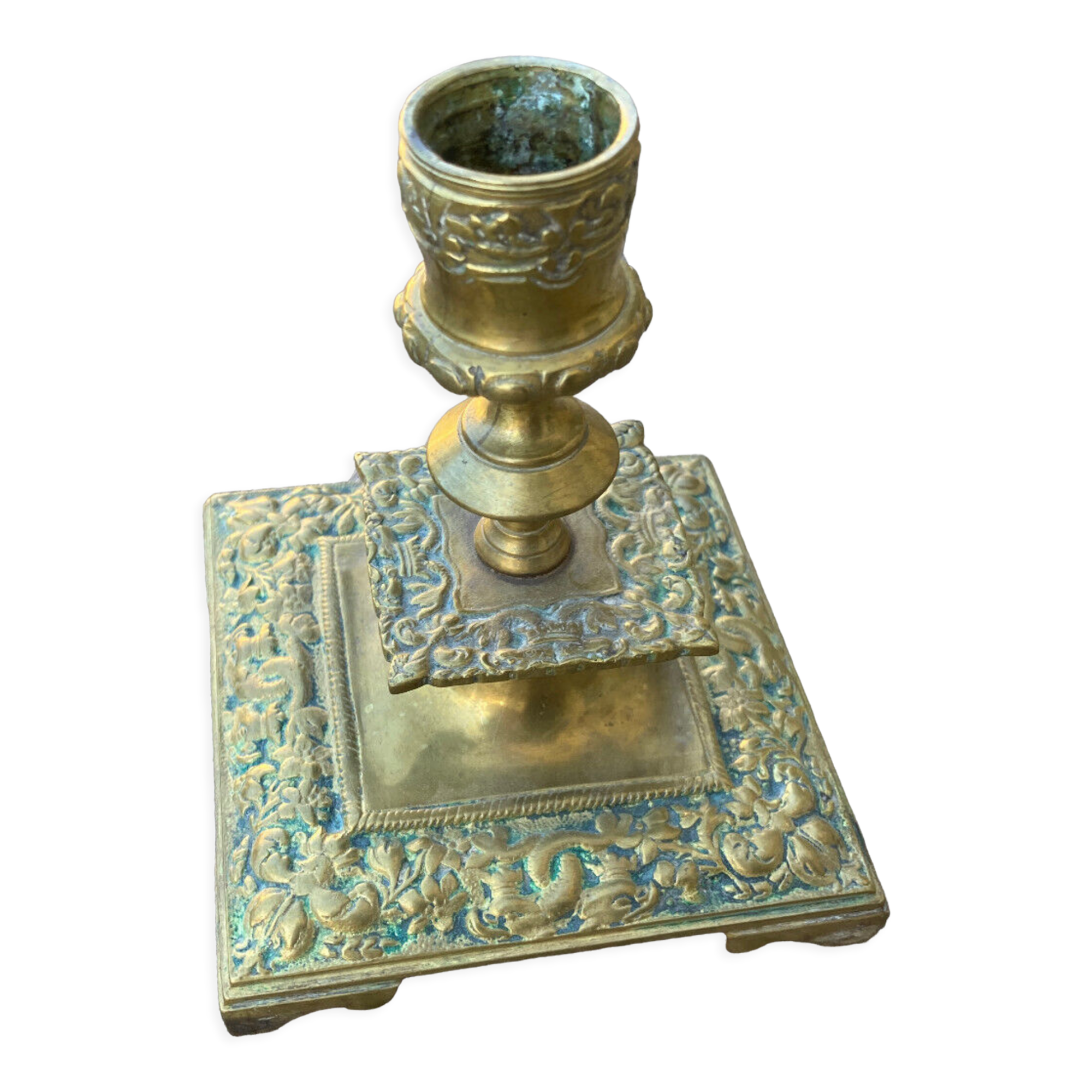 Gilded bronze candle holder, Asian fish decoration, China