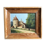 Huile sur panneau signé avec cadre bois vintage