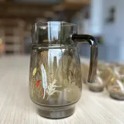 Large vintage orangeade service with smoky glass, country decor from the 70s - 14 pieces.