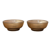 Lot de 2 coupelles vintage en verre ambré fumé – Décor torsadé