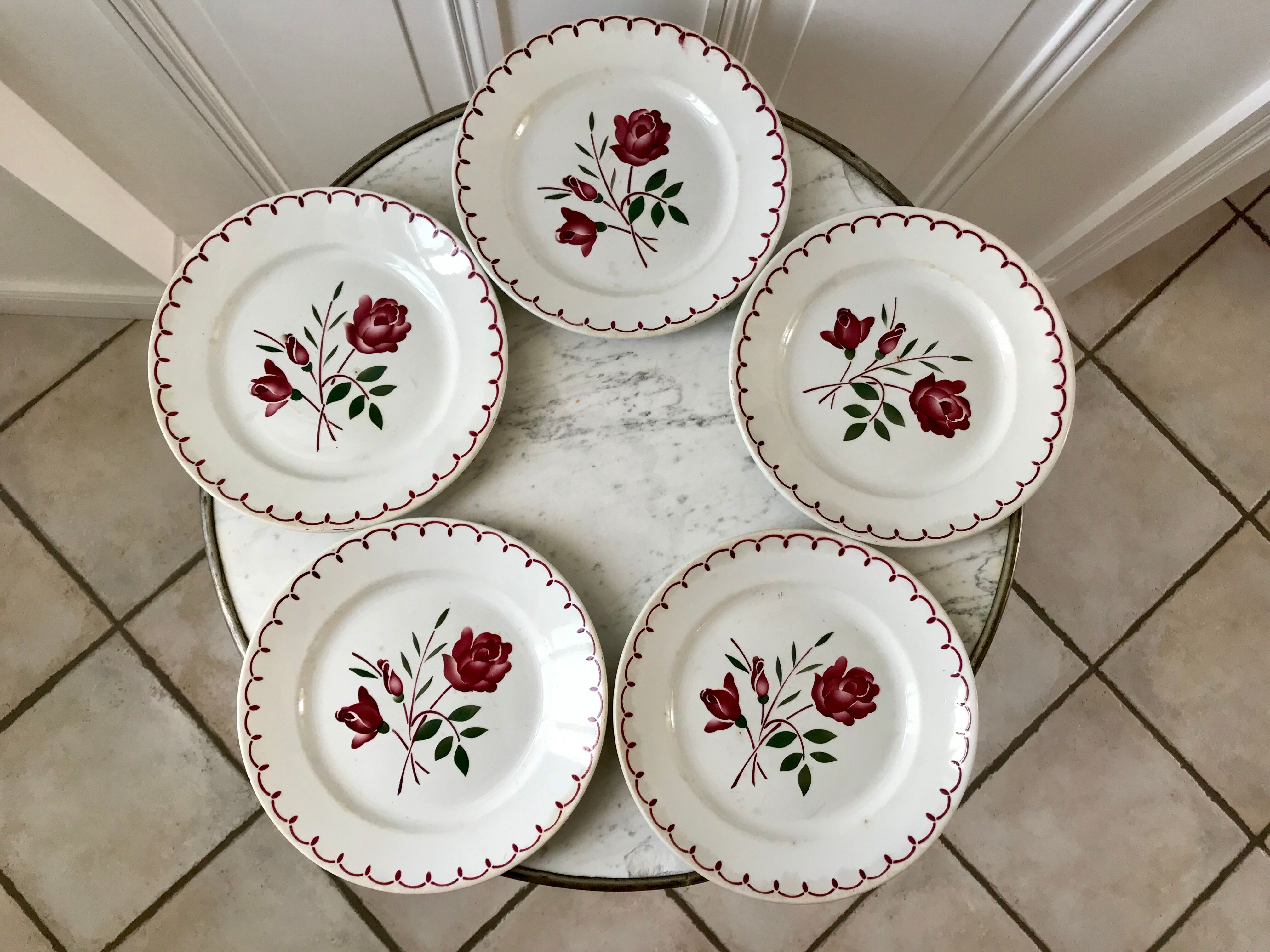 Set of 5 flat plates Badonviller with flowers 30s