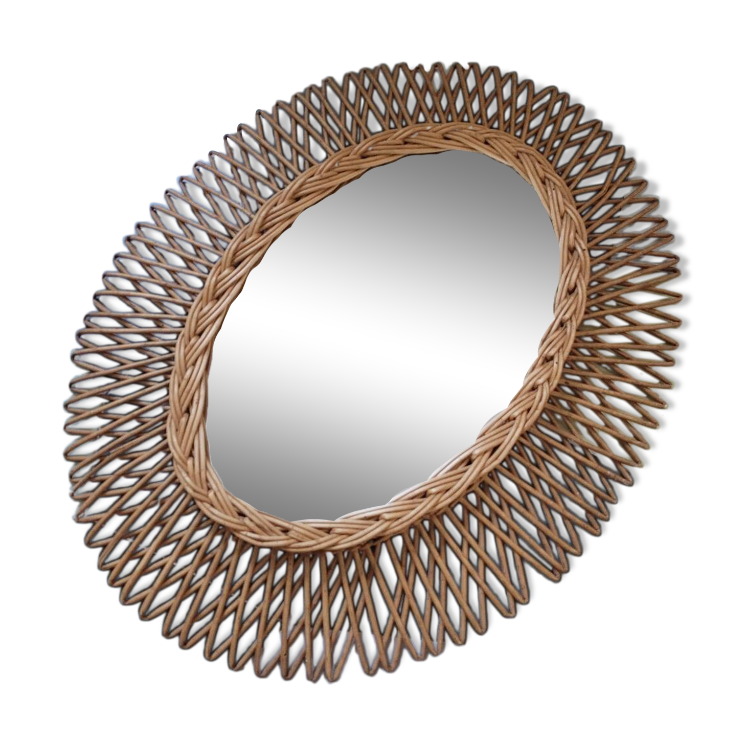 Oval rattan mirror