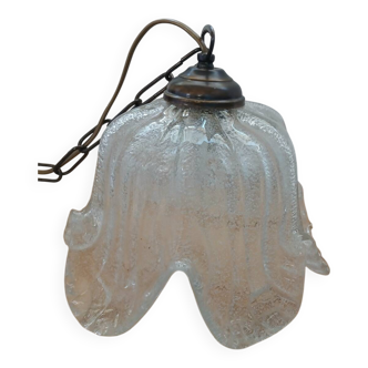 Vintage frosted blown glass pendant light