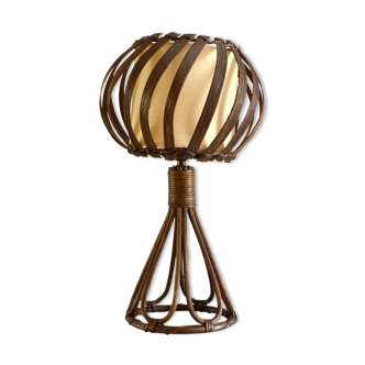 Lampe de chevet Louis Sognot en rotin vintage 1950