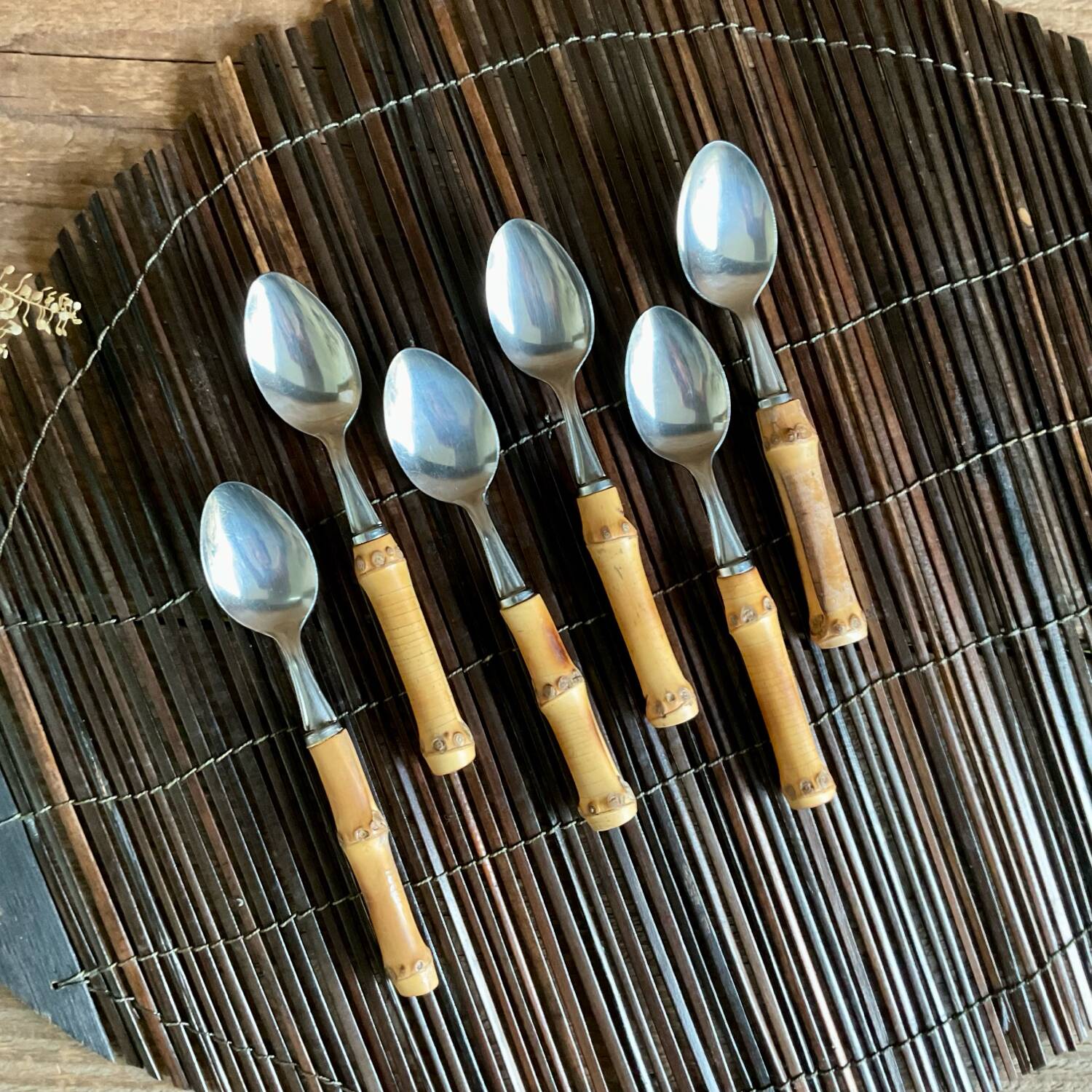 6 small vintage bamboo spoons