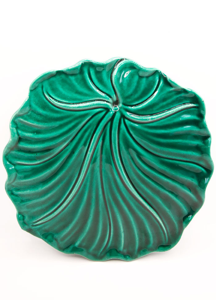 Green slurry leaf dish signed by Vallauris