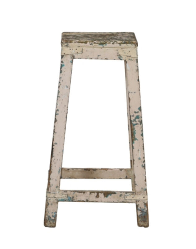 Original patina white Indian white teak top stool