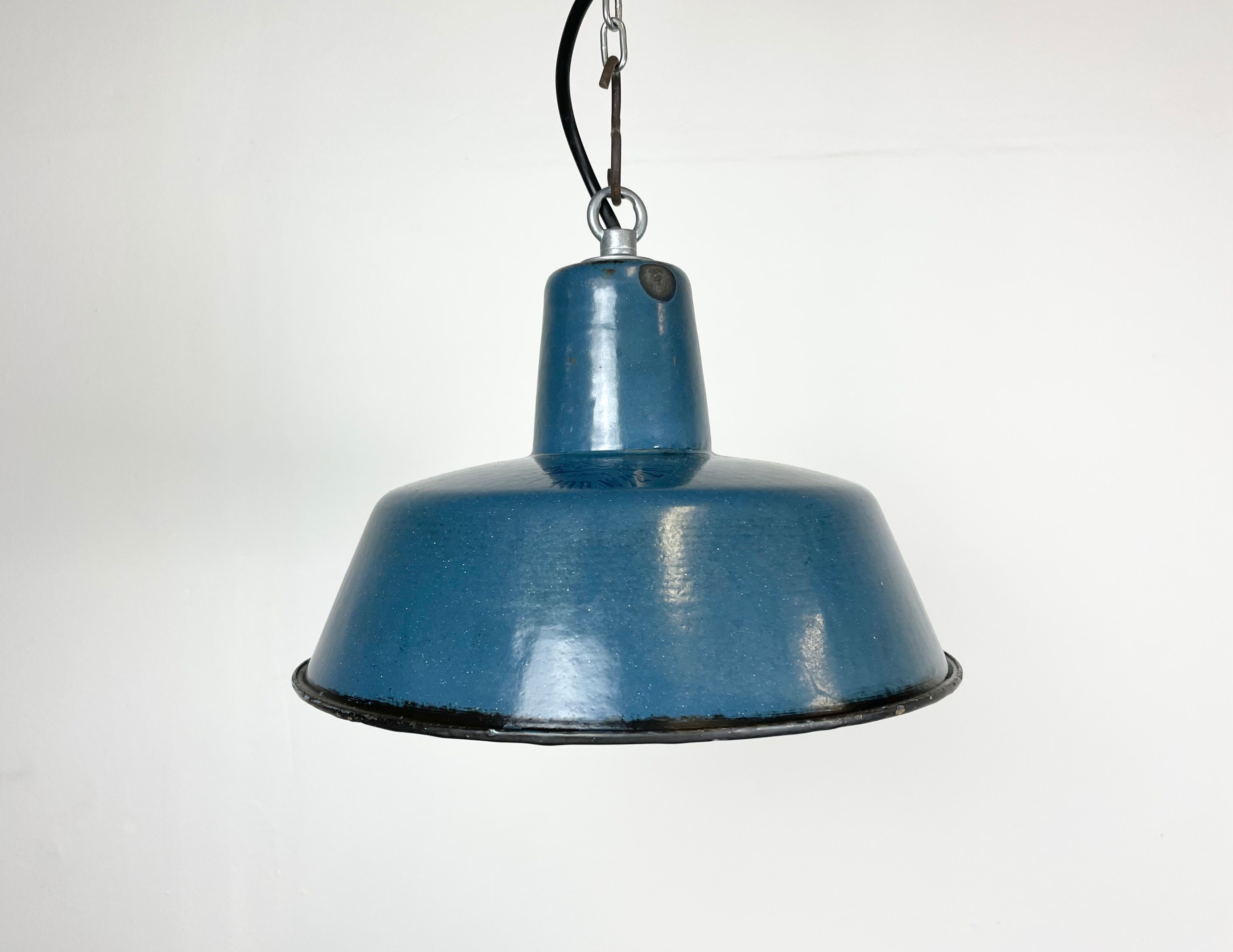 Industrial blue enamel pendant lamp, 1960s