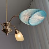 Vintage 1940s gold metal and glass 3 arm Sputnik chandelier