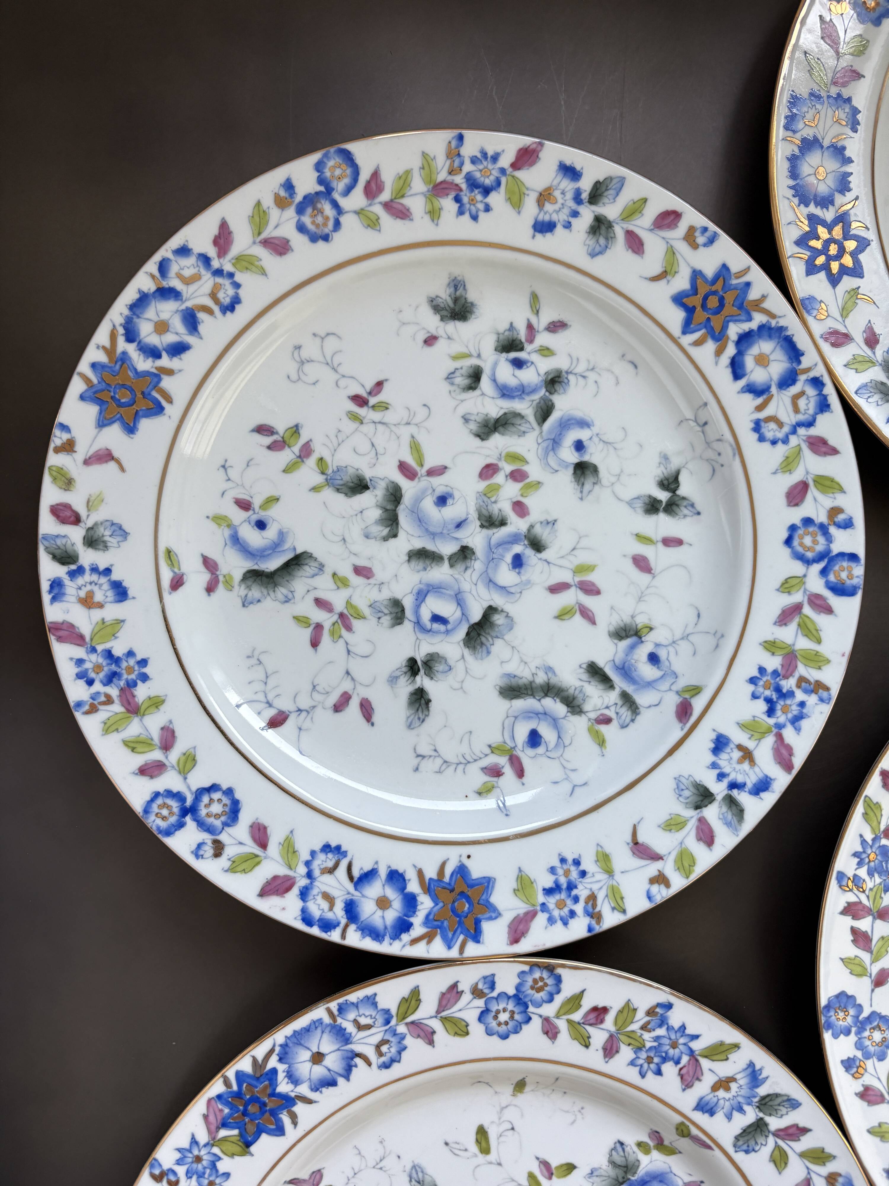 Lot de 6 assiettes plates florales vintage
