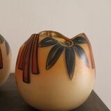 Pair of Legras Art Deco ball vases with orange tree decoration