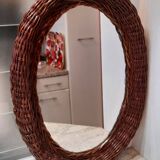 Vintage woven wicker oval mirror