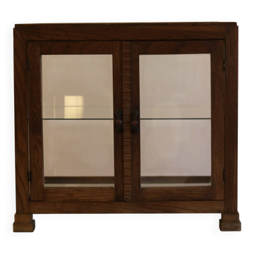 Vitrine de table Art Déco en chêne, entièrement vitrée avec étagère en verre