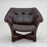 1970s, Scandinavian lounge chair, furniture leather, oak wood.