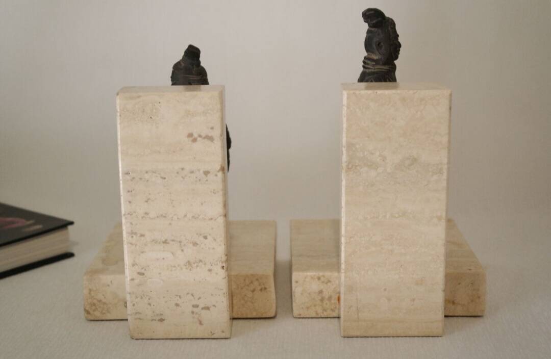 Paire de serre-livres vintage en travertin