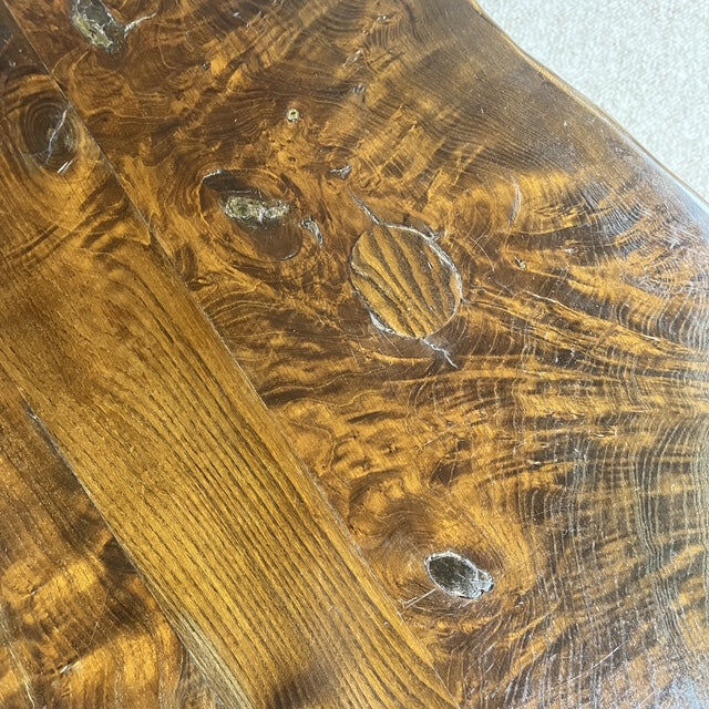 Rustic solid wood coffee table, Wabi-Sabi style, 1970s.