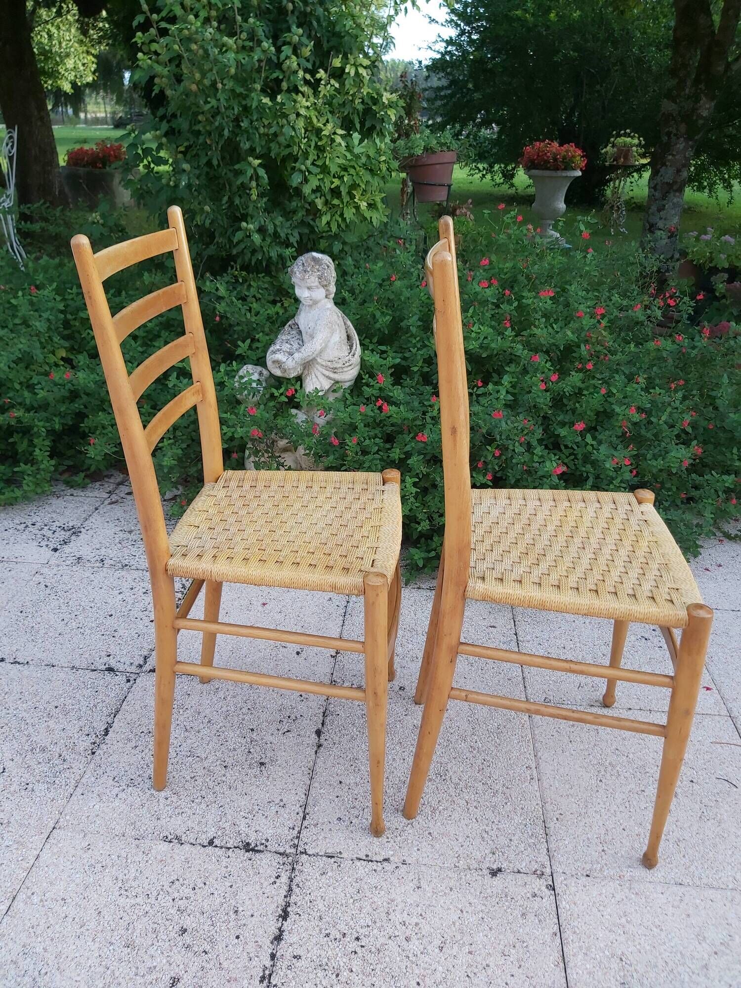 Pairs of chairs rope and wood 50s Italy