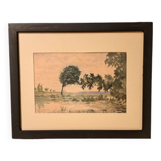 Aquarelle impressionniste ancienne signée Foulongne - 1865 - parfait état