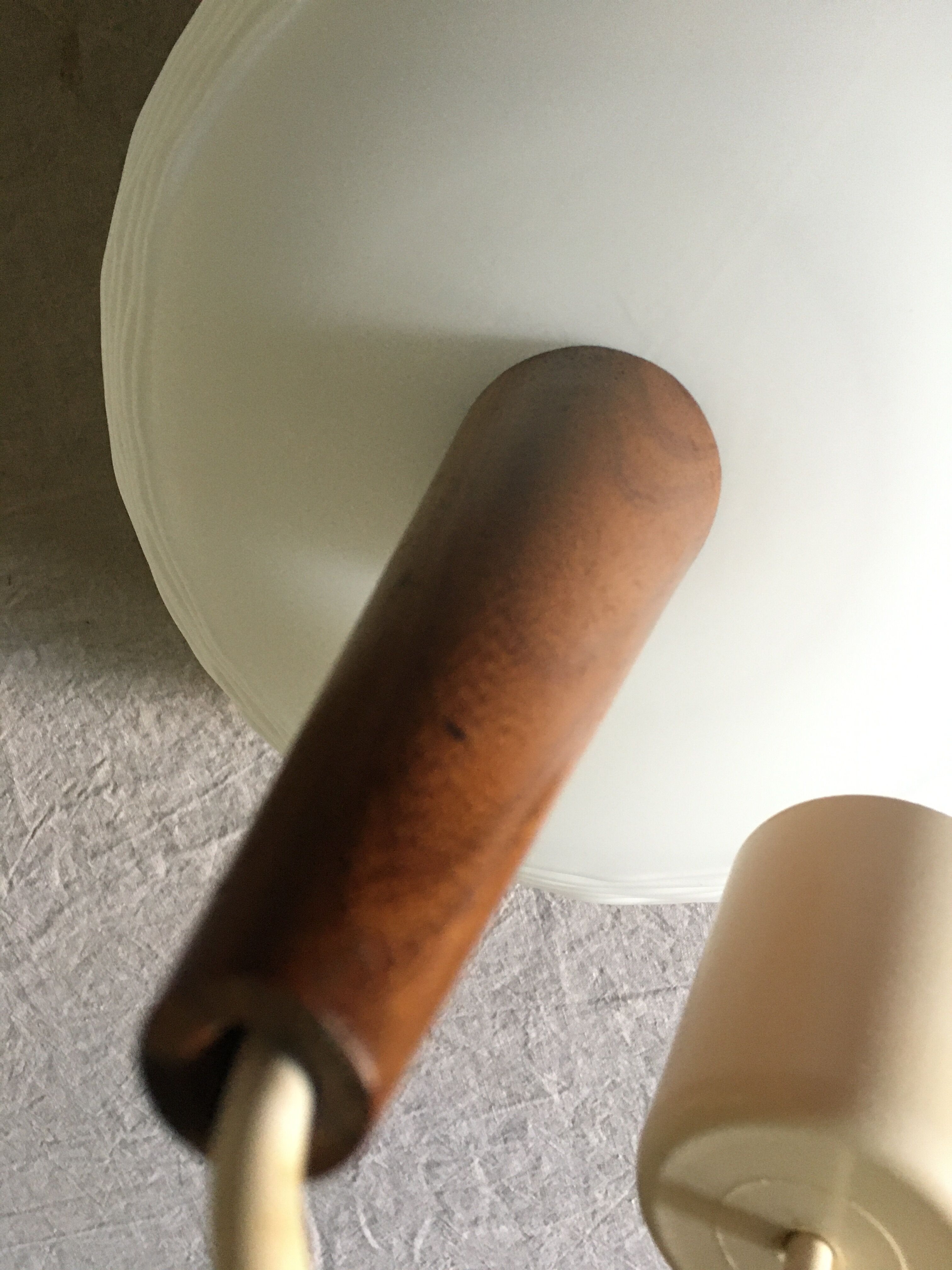 Suspension in opaline glass and teak by Louis Kalff for Philips