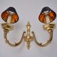 Pair brass wall lights sconces, twin arm, Neoclassical, 1950`s ca, English