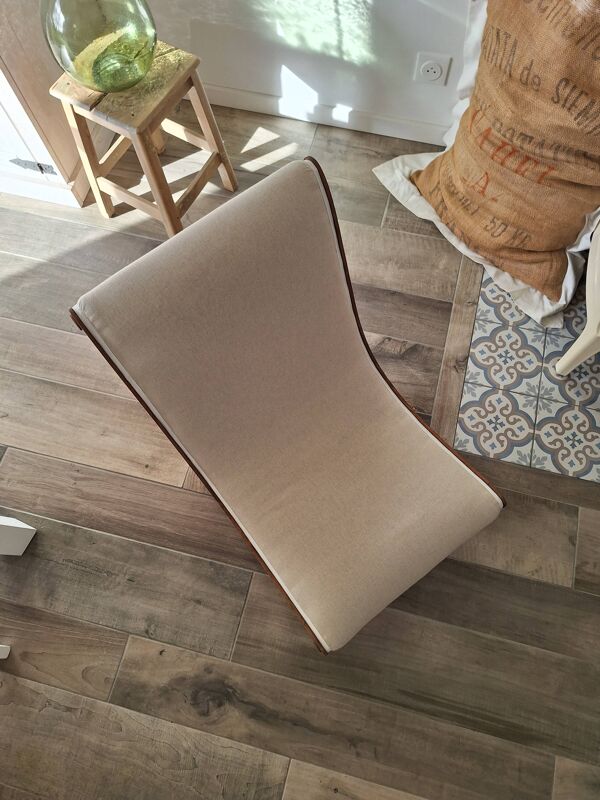 Chauffeuse gondole ancienne en toile de lin beige