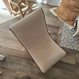 Vintage gondola armchair in beige linen fabric.