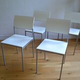 Set of 4 vintage metal and wood chairs from the 1990s.