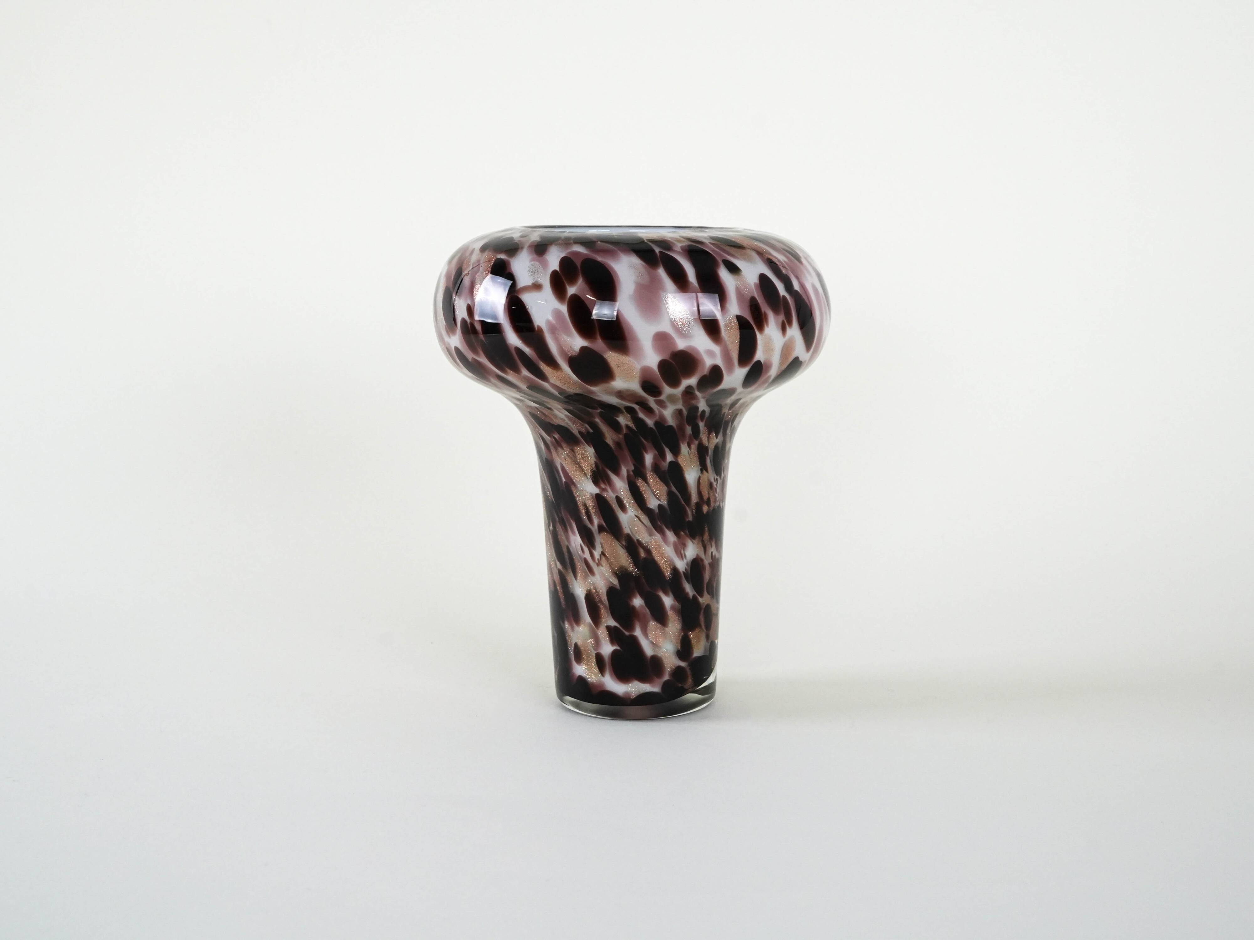 Glass leopard print vase, Italian design, 1970s, made in Italy