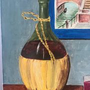 Still life with wine and painting, signed