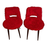Pair of vintage red furry chairs