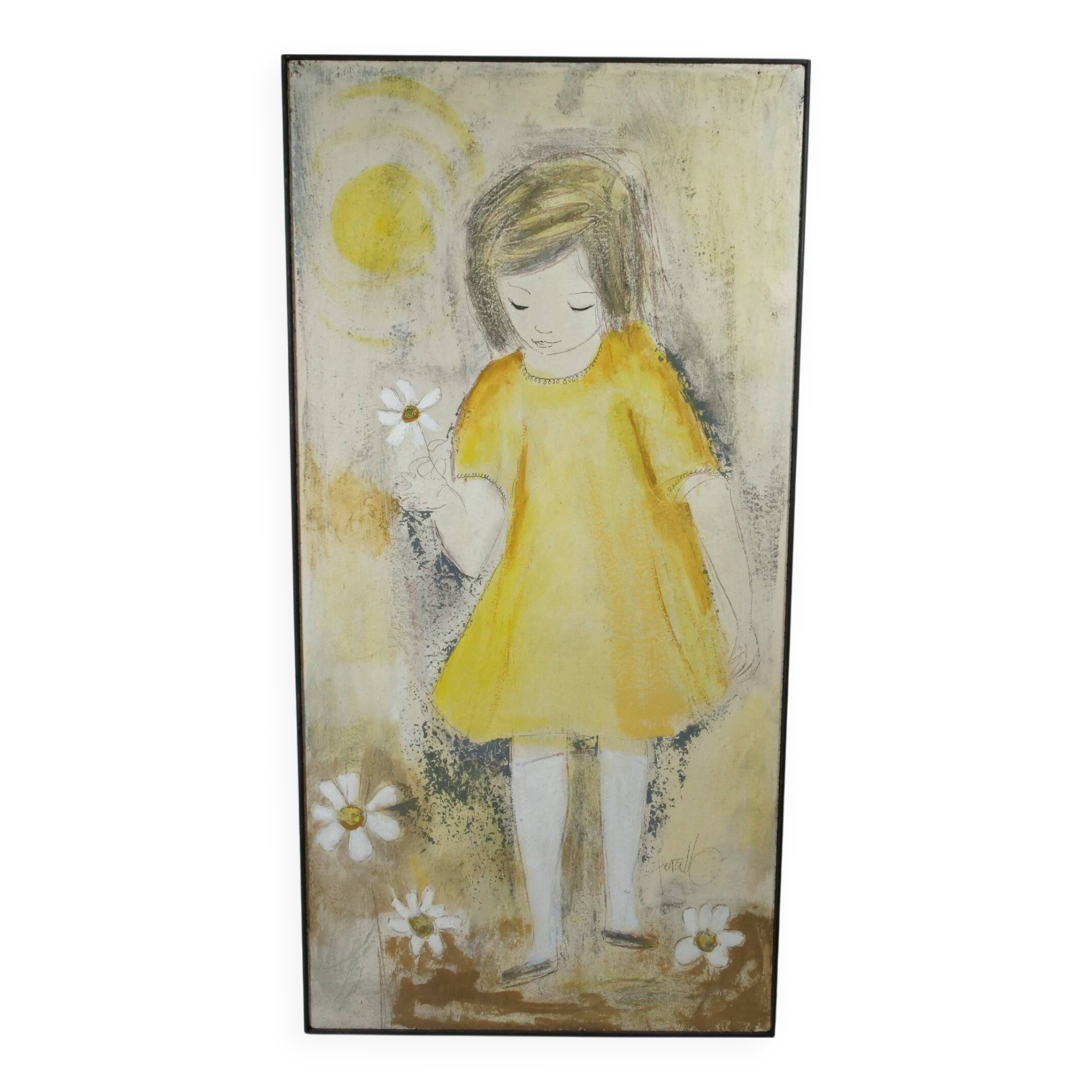 Edith Ferullo, Girl with Yellow Dress, Acrylic on Wood, 1960s
