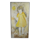 Edith Ferullo, Girl with Yellow Dress, Acrylic on Wood, 1960s