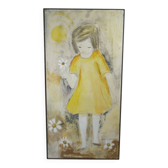 Edith Ferullo, Girl with Yellow Dress, Acrylic on Wood, 1960s