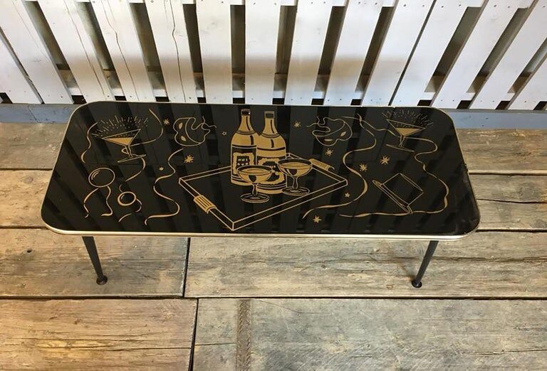Vintage retro coffee table with black dansette legs