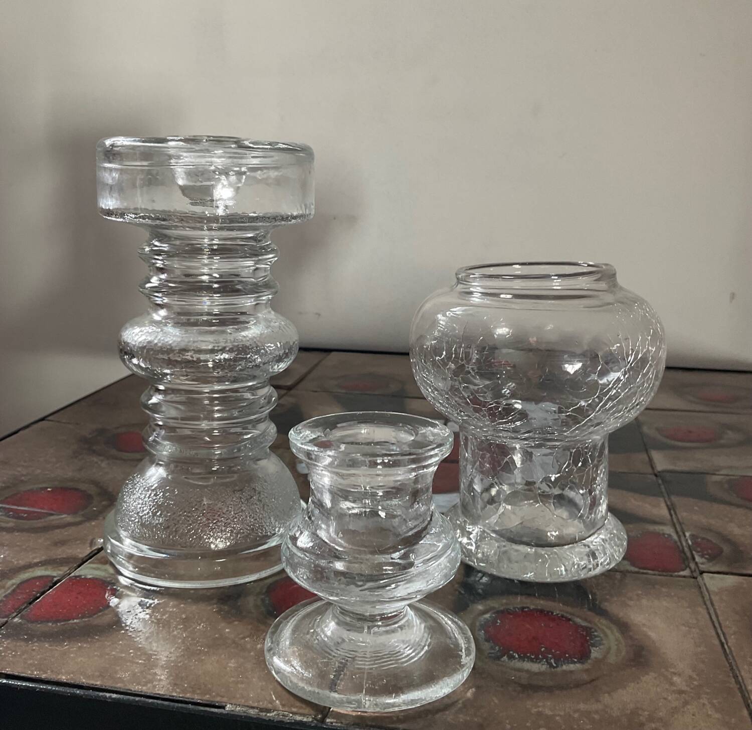 Trio of vintage molded glass candlesticks