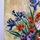 Iris and orange carnations, oil on canvas signed Gisèle Renaut.
