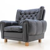 Set of Midcentury Black Leather Armchairs, 1970s