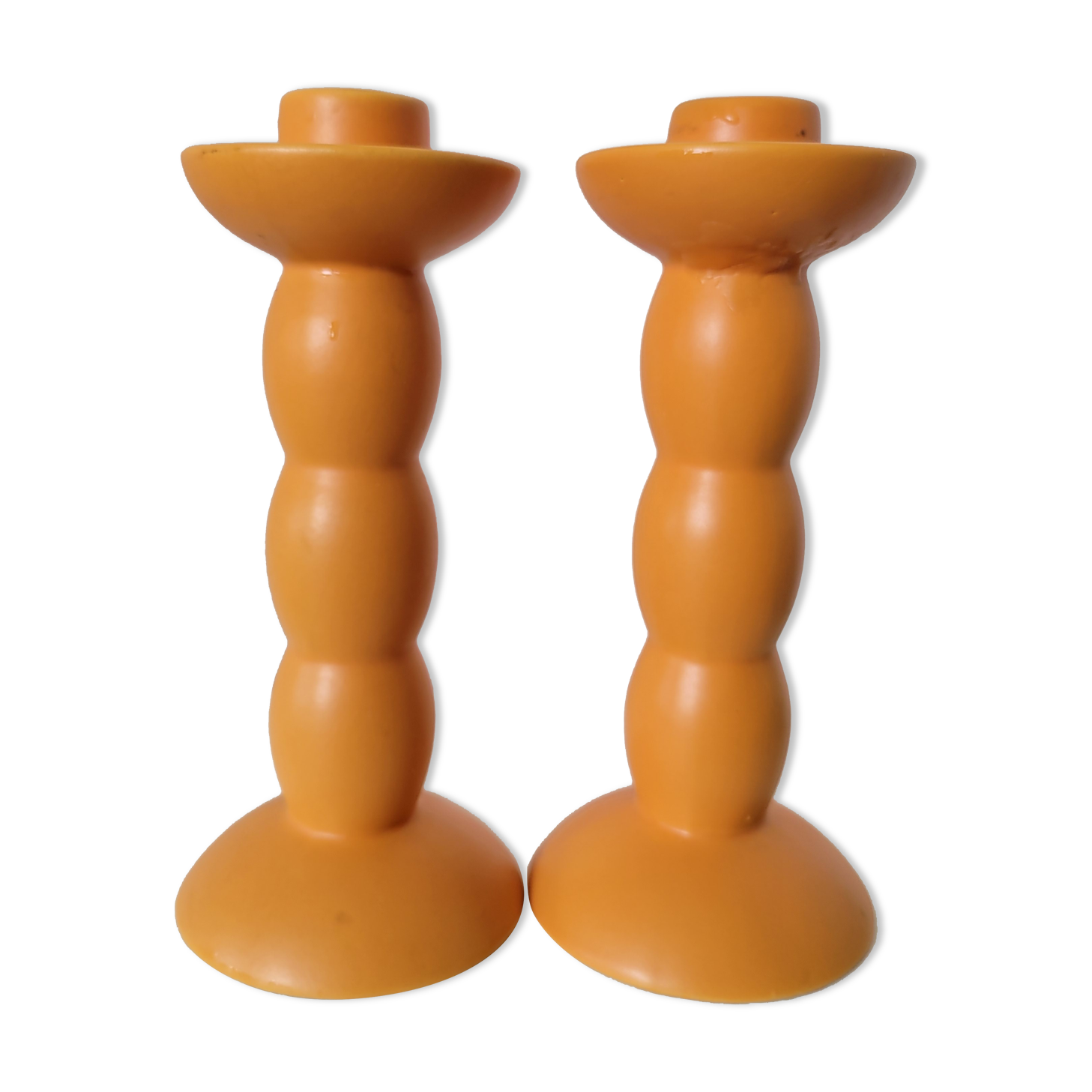 2 orange ceramic candle holders
