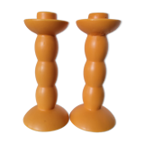 2 bougeoirs en céramique orange